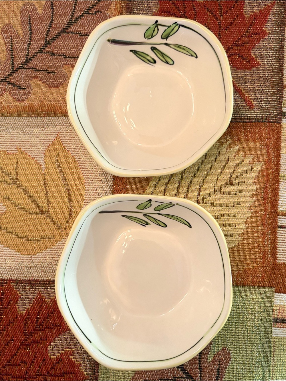 Vintage Julia Junkin Olive Branch Dipping Bowls Set of 2 Ceramic Hand Painted